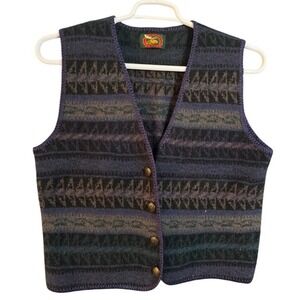 Alps Fine Womens Apparel Wool Sweater Vest Navy Green Fair Isle Vintage Large